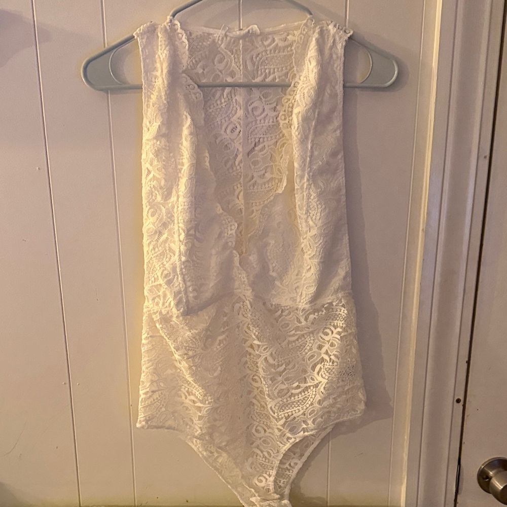 Stella Luce White Lace Plunge Bodysuit